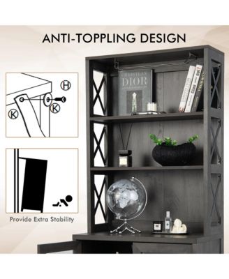 Tall Freestanding Bar Cabinet Kitchen Buffet w/ Glass Holder & Adjustable Shelf