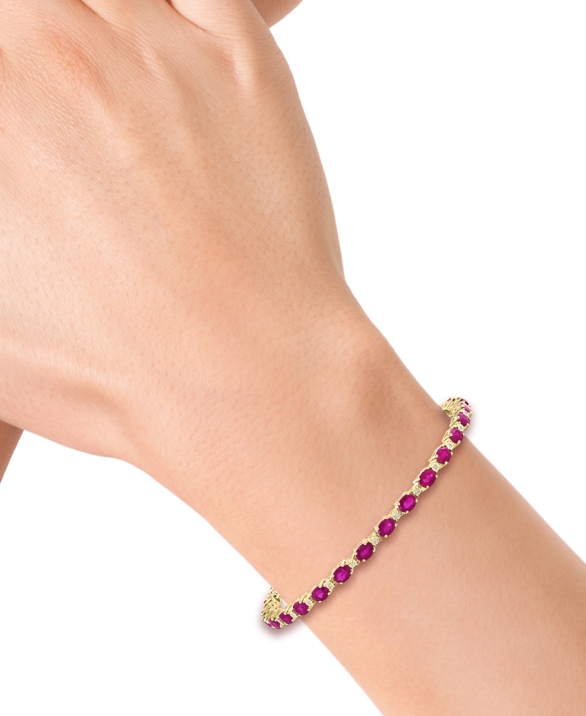 Effy Collection Ruby (6-1/3 ct. t.w.) & Diamond (1/20 ct. t.w.) Bracelet in 14k Yellow Gold Over Sterling Silver