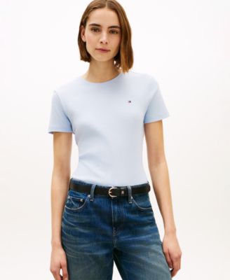 Women's Rib Crew Neck Short-Sleeve Slim T-Shirt