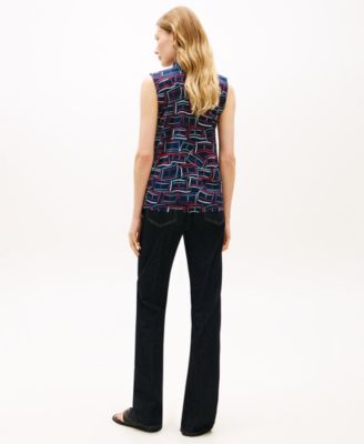 Women's Printed Bow Front Sleeveless Shirt