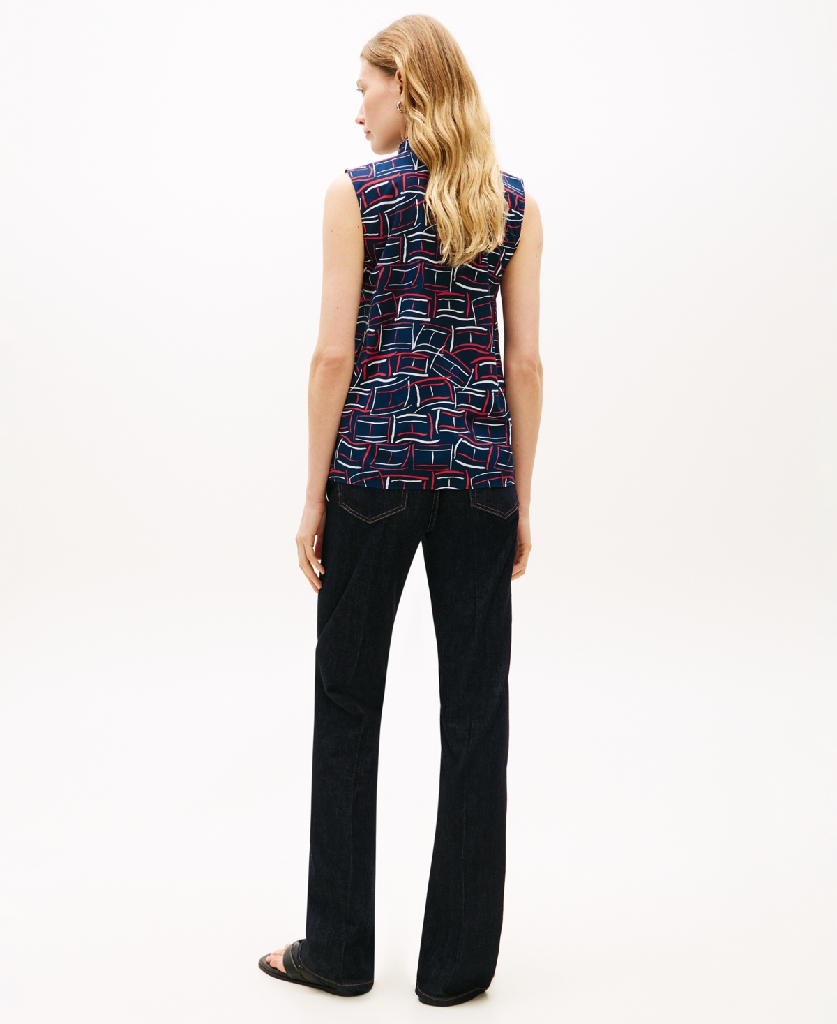 Tommy Hilfiger Women's Printed Bow Front Sleeveless Shirt