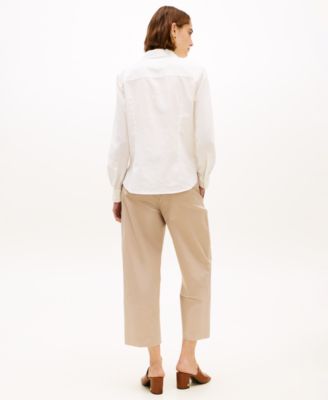 Women's Linen Roll-Tab Sleeve Collared Shirt