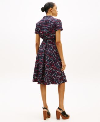 Women's Fluid Printed Collared Shirt Dress