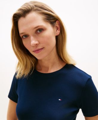 Women's Rib Crew Neck Short-Sleeve Slim T-Shirt