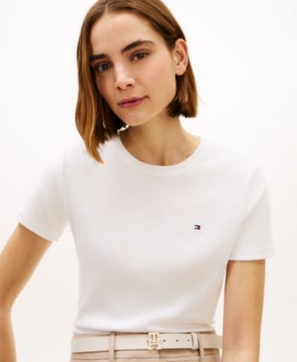 Women's Rib Crew Neck Short-Sleeve Slim T-Shirt