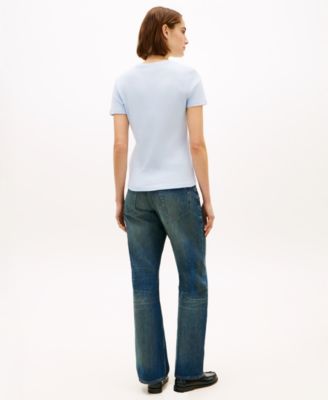 Women's Rib Crew Neck Short-Sleeve Slim T-Shirt