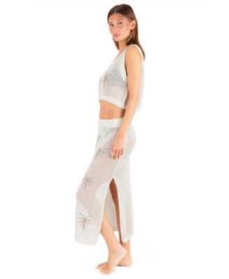 Women's Scoop Neck Embroidered Crochet Jacquard Swim Tank Top