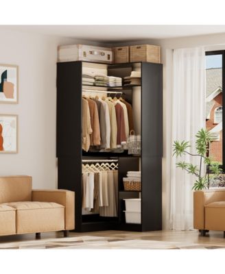 Freestanding Corner Closet Organizer, Closet System with Hanging Rods and Storage Shelves