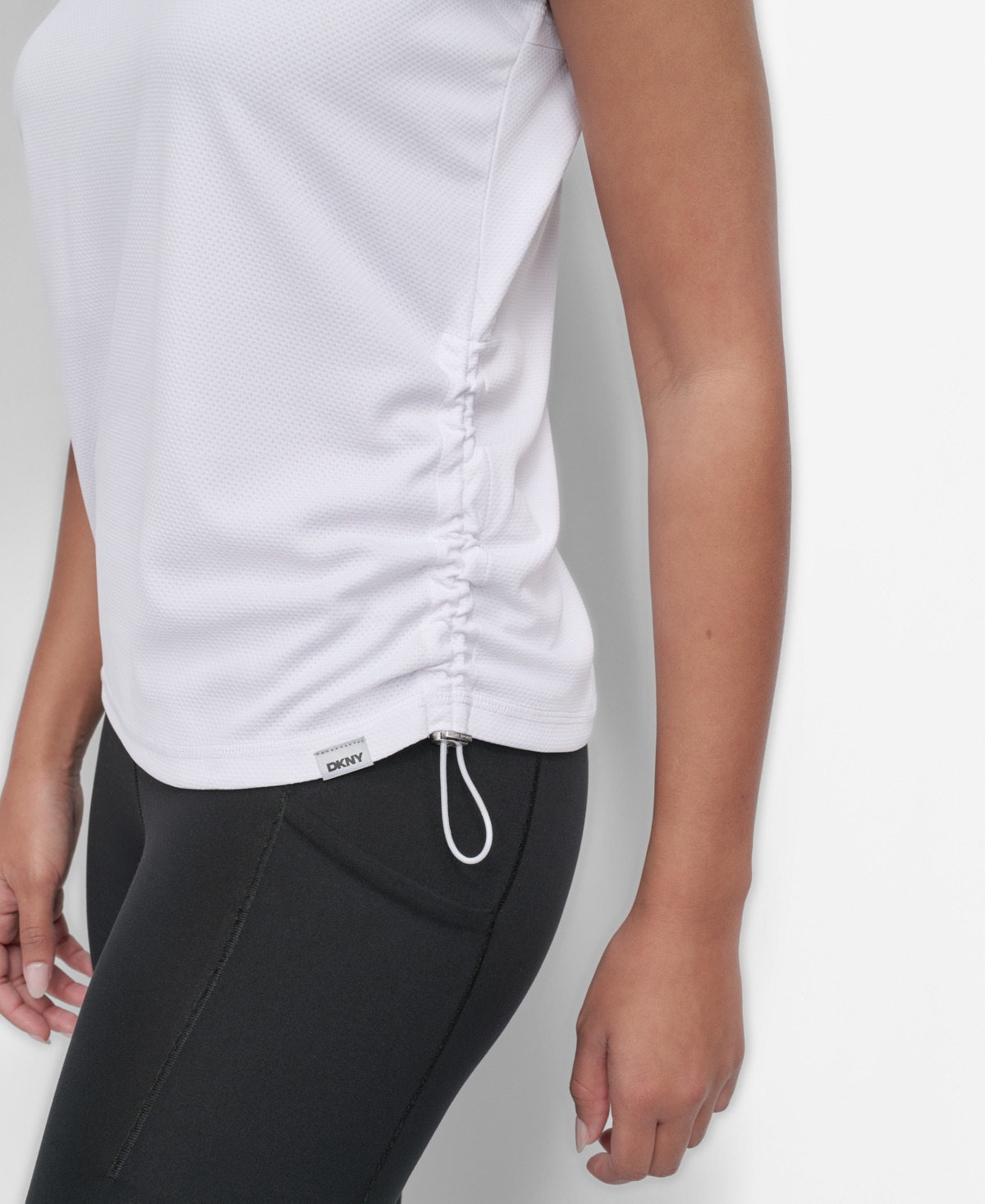 Dkny Sport Women's Ruched Side Seams V-Neck Tech T-Shirt