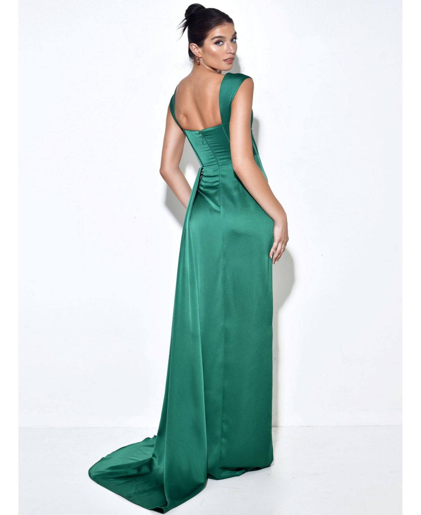 Женское платье Miss Circle Zayda Green High Slit Corset Satin Gown, цвет: Изумрудный зелёный — фото 6