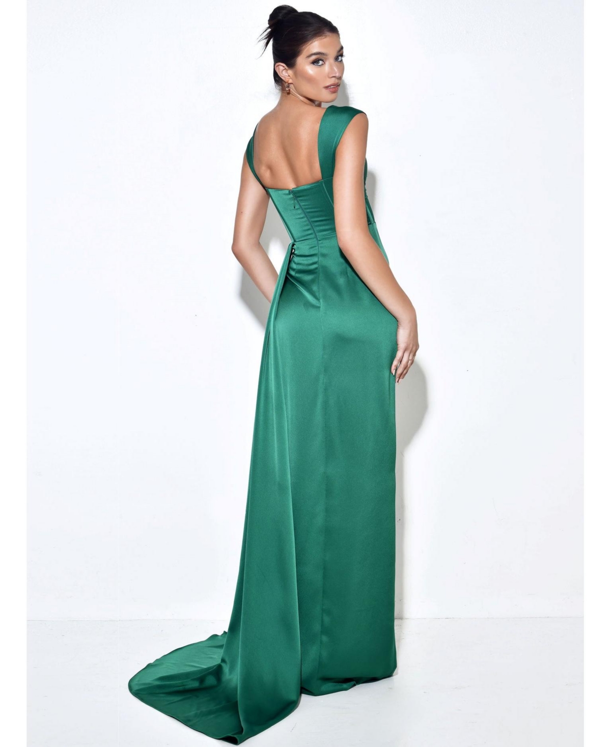 Miss Circle Women's Zayda Green High Slit Corset Satin Gown
