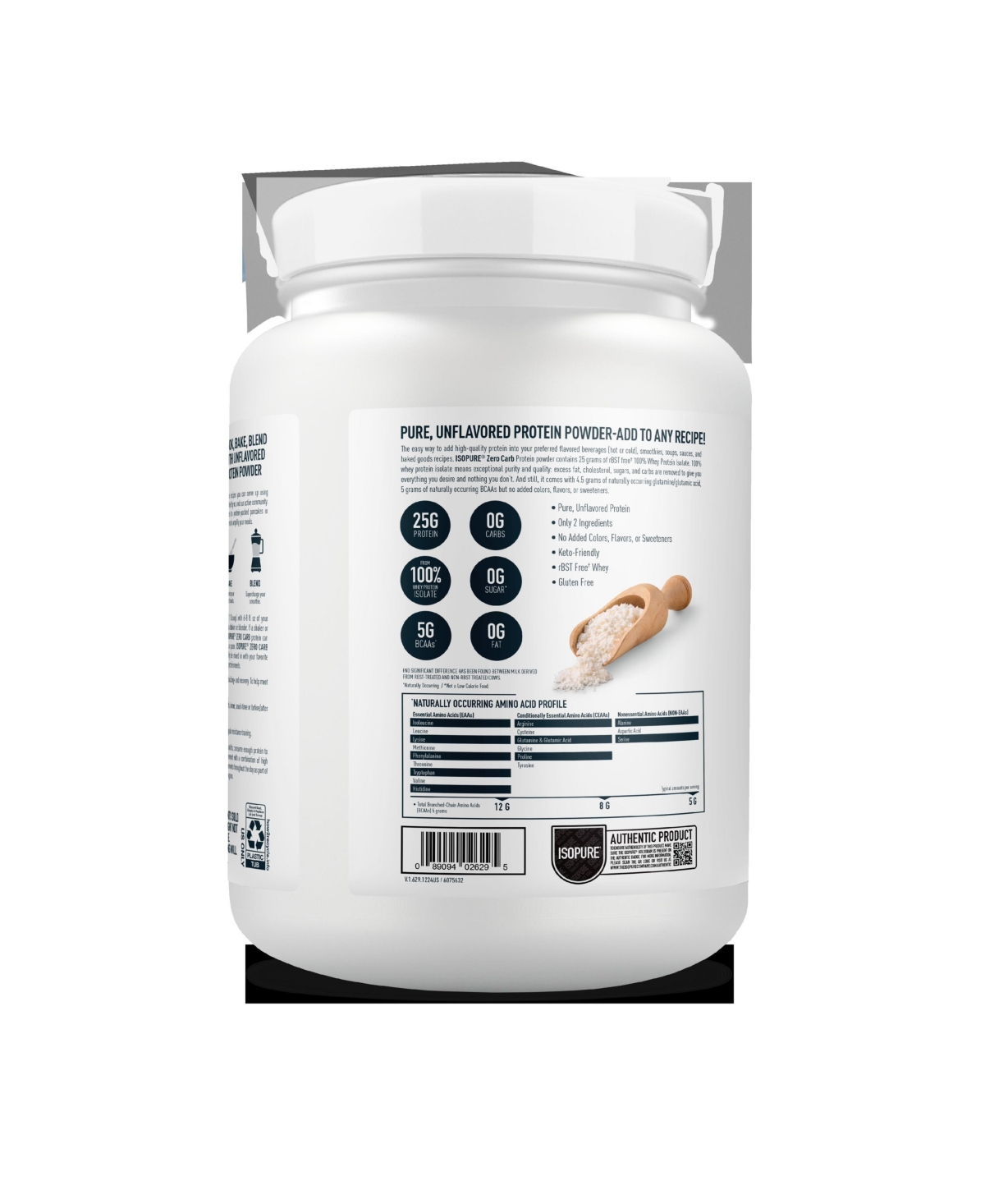 Isopure Zero Carb 100% Pure Whey Isolate Protein Powder, Unflavored, 25g Protein, 16 Servings Tub