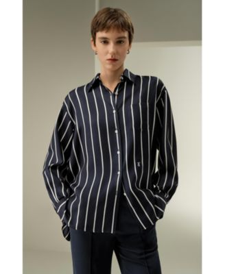 Women's Silk Twill Striped Button-Down Shirt