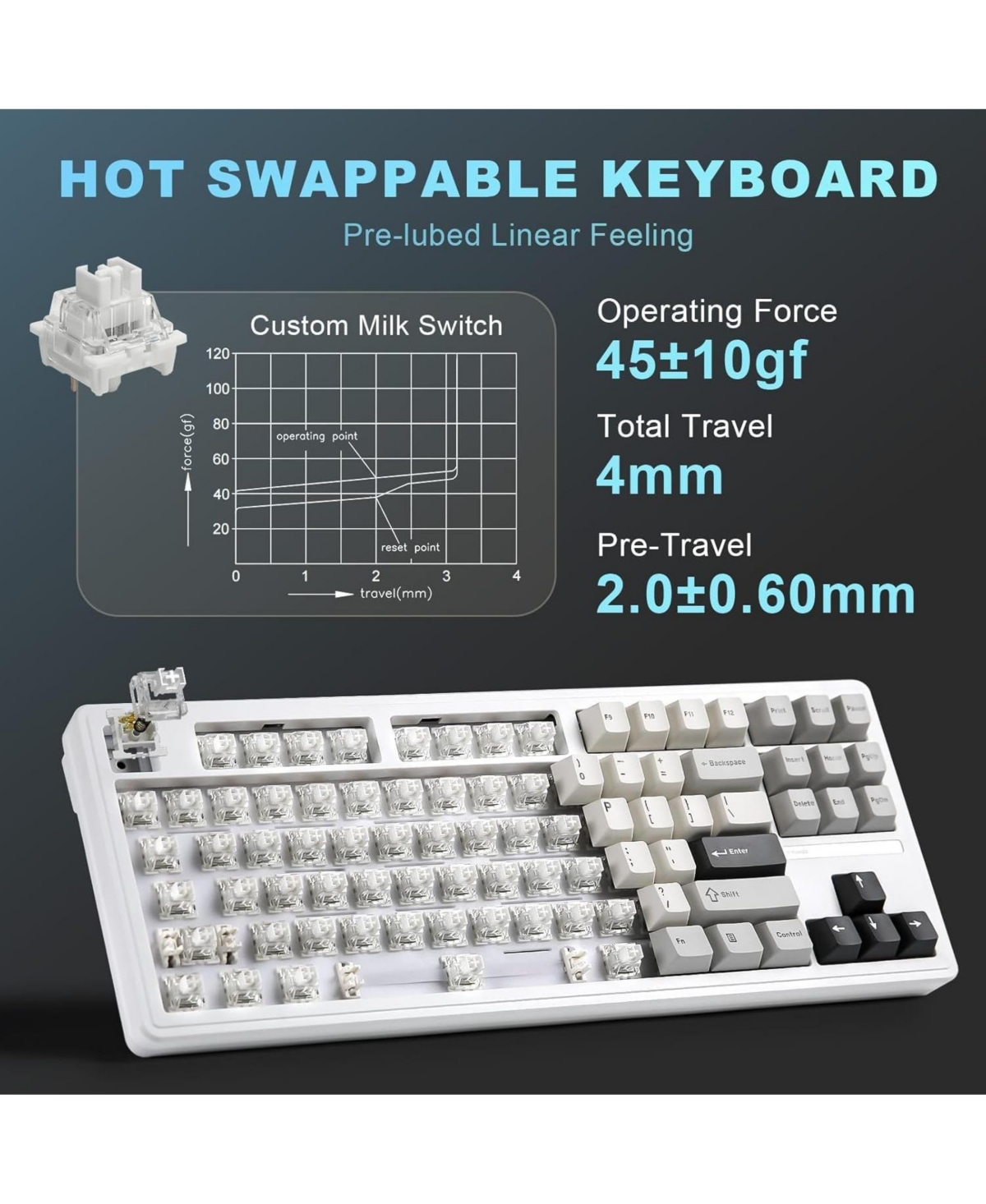Lofree YZ87 75% Gasket Mechanical Keyboard, Tkl Wireless Hot Swappable Bluetooth Gaming Keyboard with 4-Layer Padding, BT5.0/2.4Ghz/Type-c Nkro Rgb