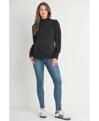 Maternity Long Sleeve Mock Neck Ribbed Top