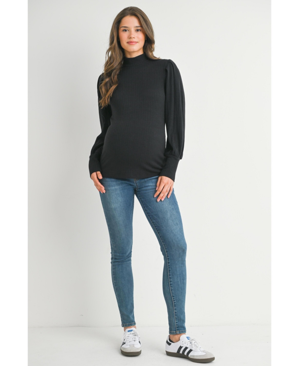 Hello Miz Maternity Long Sleeve Mock Neck Ribbed Top