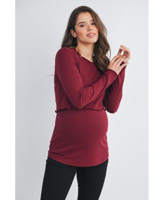 Maternity Long Sleeve Ribbed Double Layer Nursing Top