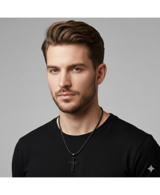 Stainless Steel, Round CZ Cross Necklace