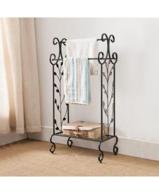 Black Metal with Gold Leaf Free Towel Rack Stand with Shelf