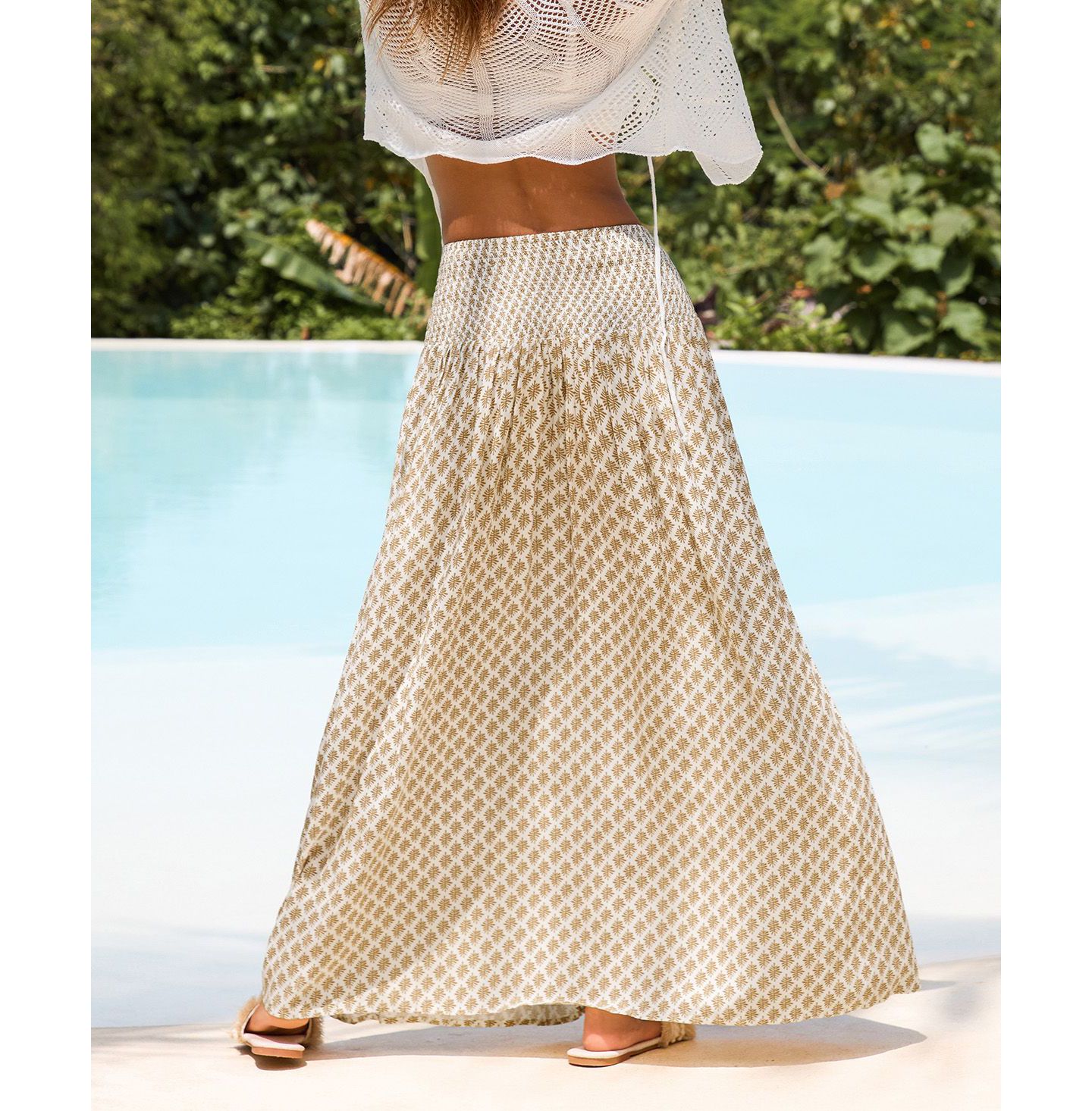 Женская юбка Cupshe Earthshine Ornate Maxi, цвет: Бежевый / Хаки — фото 3