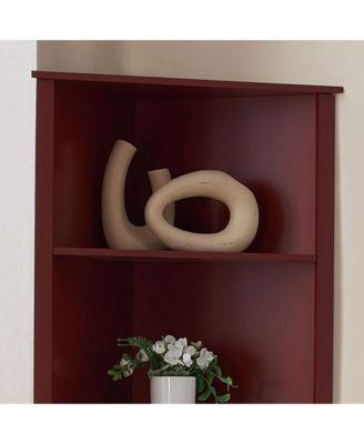 Tall Wooden Corner Cabinet with 2 Doors and 5 Shelves Storage Shelf Organizer (Red)