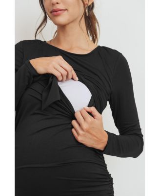 Maternity Front Tie Crew Neck Side Ruched Nursing Dress