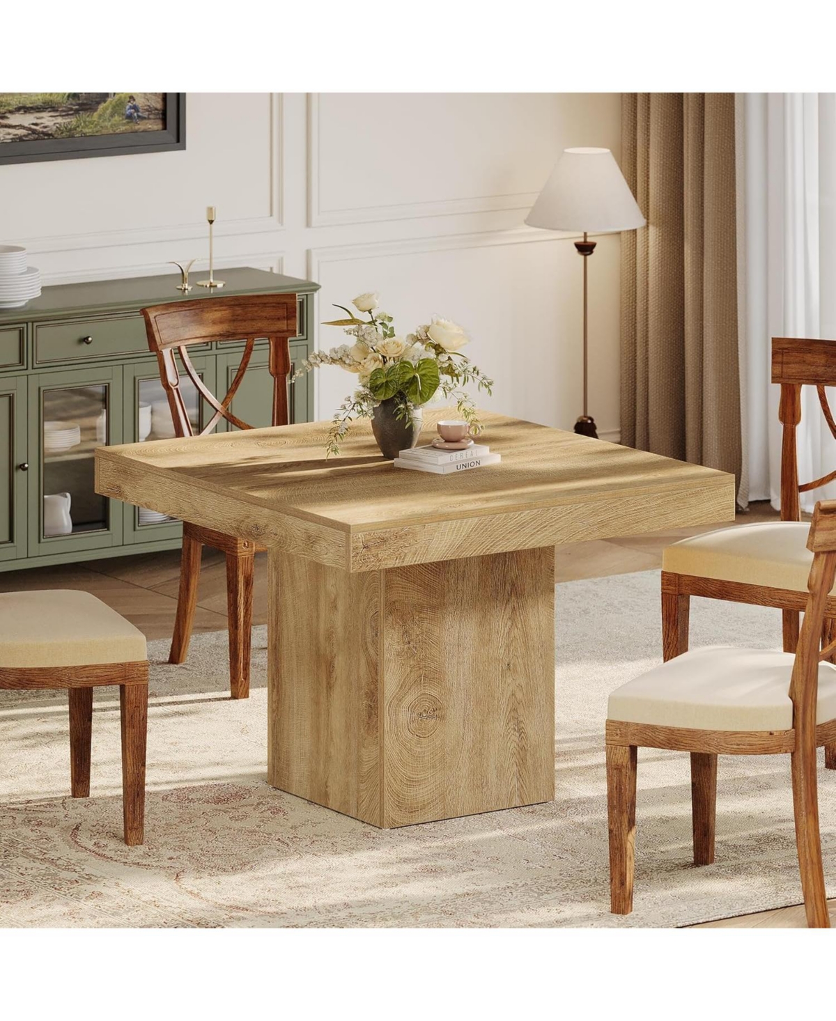 Tribesigns 39-Inch Square Dining Table for 4, Farmhouse Small Kitchen Dinner Eating Table with Sturdy Pedestal Base