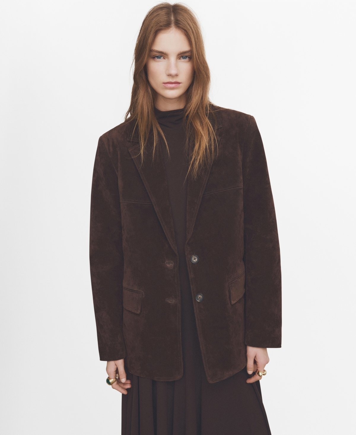 Mango Women's Straight Suede Blazer In Brown