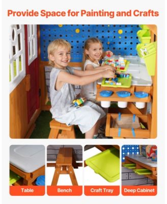 Cedar Wooden Kids Playhouse, Bird Nest, Doorbell, Storage Pocket, Windowsill, Gravity Wall Set, Ages 3-10