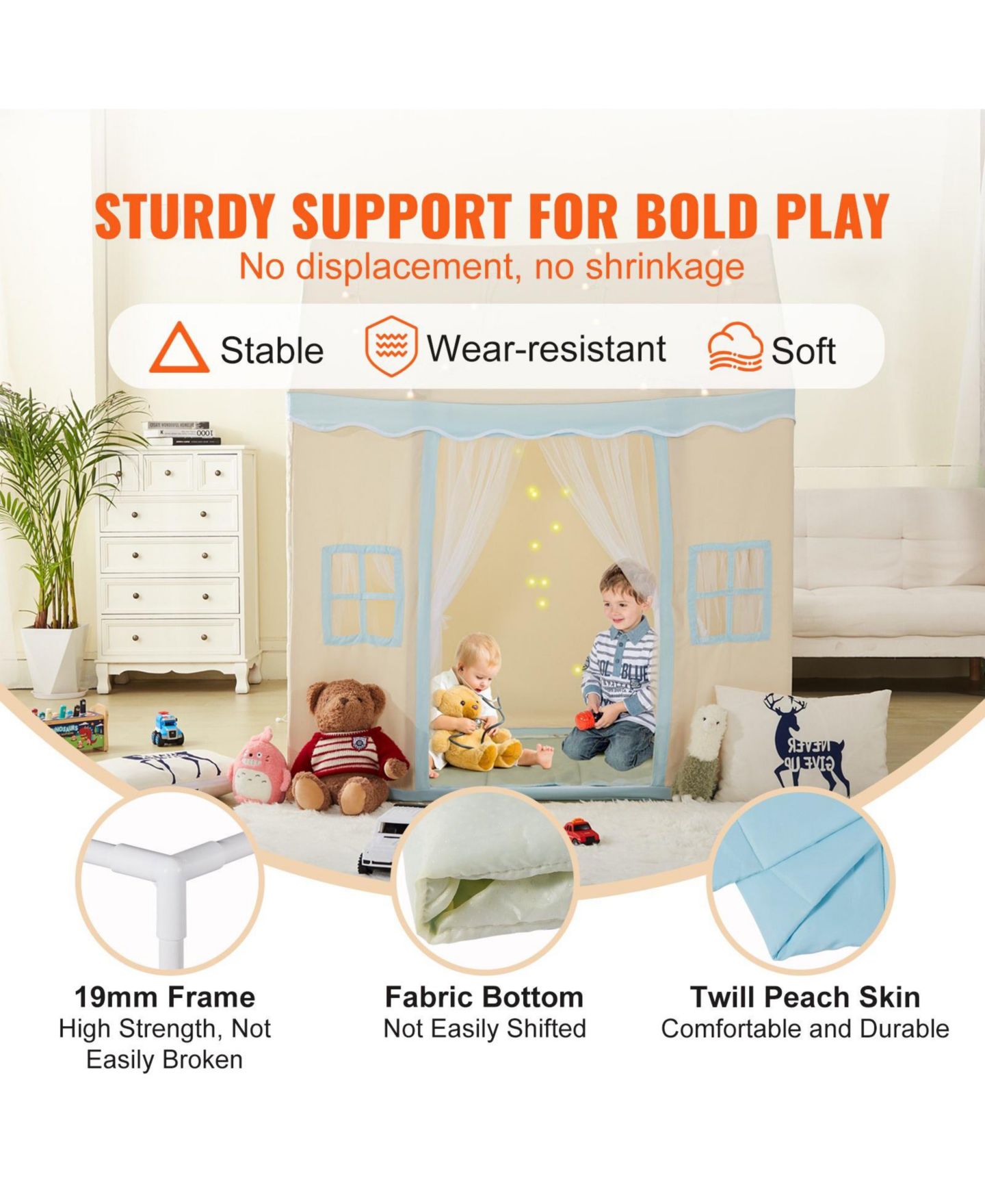 Детские игрушки Mecale Windowed Playhouse Play Tent with Mat and Lamp, 3-Piece Set, Ages 1-5, цвет: Белый — фото 6
