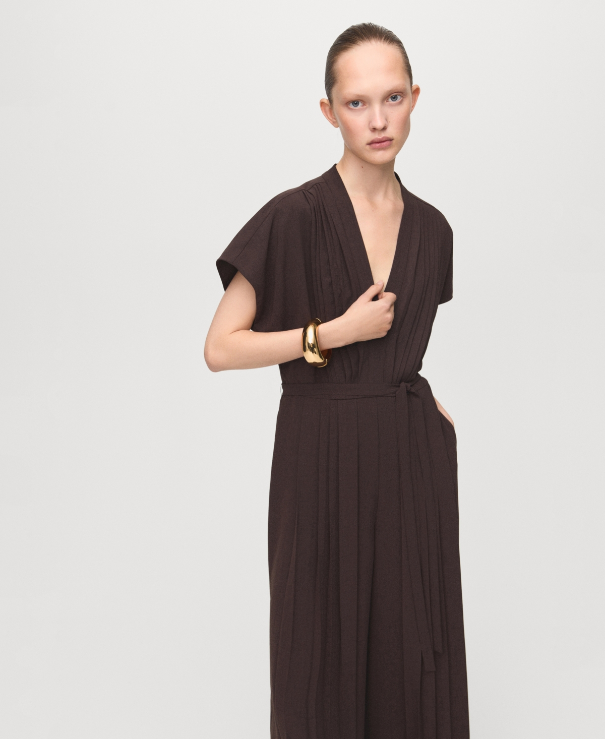 Mango Women's Belt Pleated Jumpsuit
