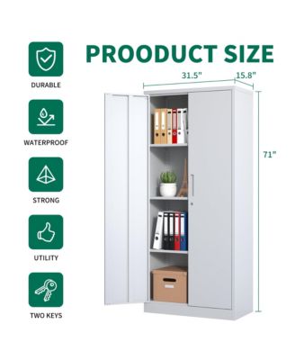 71" Metal Storage Cabinet – Lockable doors, 4 shelves, ideal for garage, office, classroom, or pantry organization.