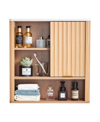 Bathroom Wall Cabinet, Single Door, Adjustable Shelf, Wall-Mounted Over-Toilet Storage w/ Open Shelves