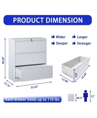 Lateral File Cabinet 3 Drawer, White Filing Cabinet with Lock, Lockable File Cabinet for Home Office