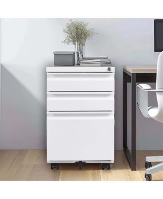 3 Drawer Mobile File Cabinet with Lock, Metal Filing Cabinets for Home Office Organizer Letters/Legal/A4, Fully Assembled, White