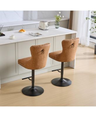 Set of 2 PU Swivel Bar Stools Adjustable Seat Height for Dining Pub