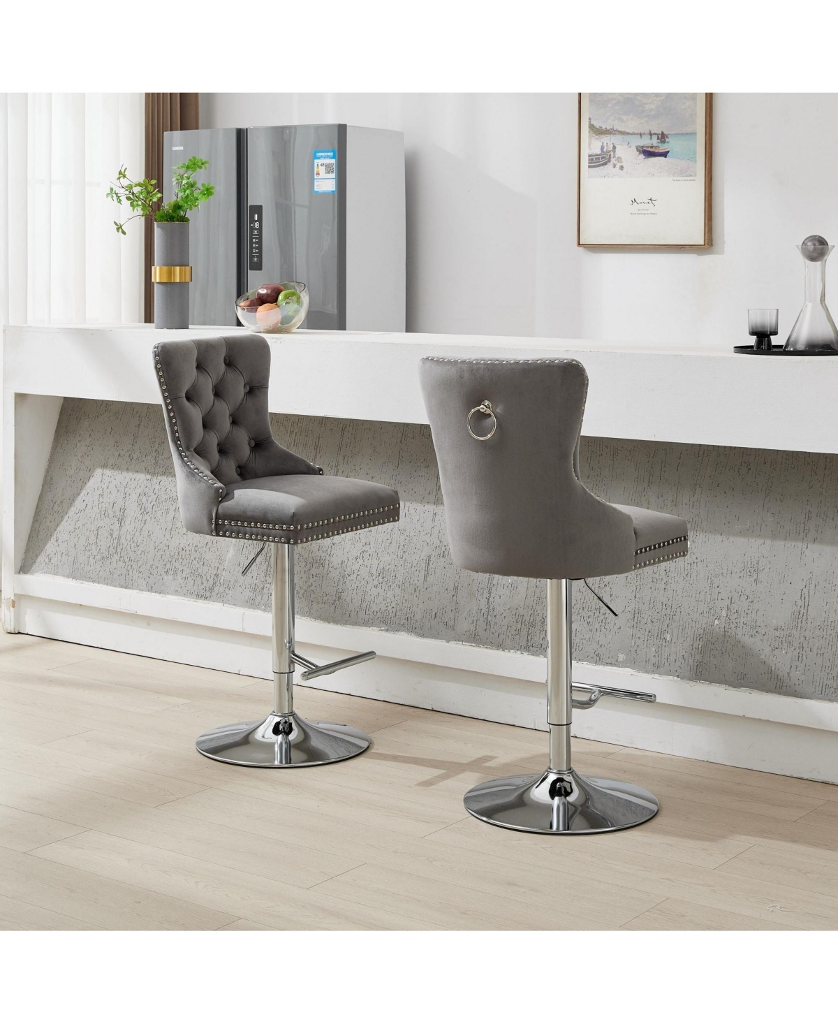 Boyel Living Set of 2 Pu Swivel Bar Stools Adjustable Seat Height for Dining Pub