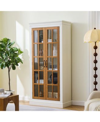 71.2 Inches Freestanding Pantry Cabinet with Glass Doors and Adjustable Shelves