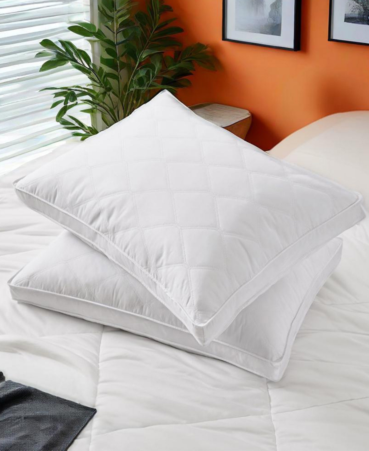 Unikome Quilted Goose Down Feather 2-Pack Pillows, King