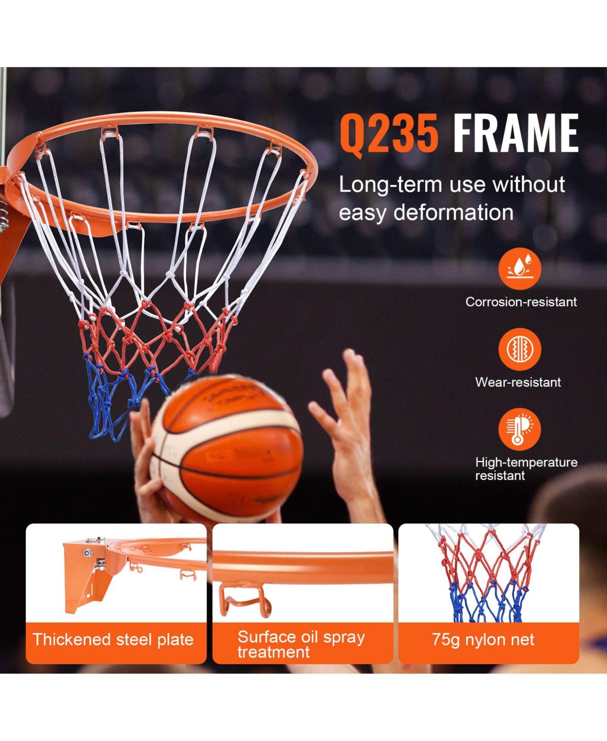 Mecale Basketball Rim Replacement, 18", Wall/Door Mount, Heavy-Duty Flex Rim w/ Net, Indoor/Outdoor