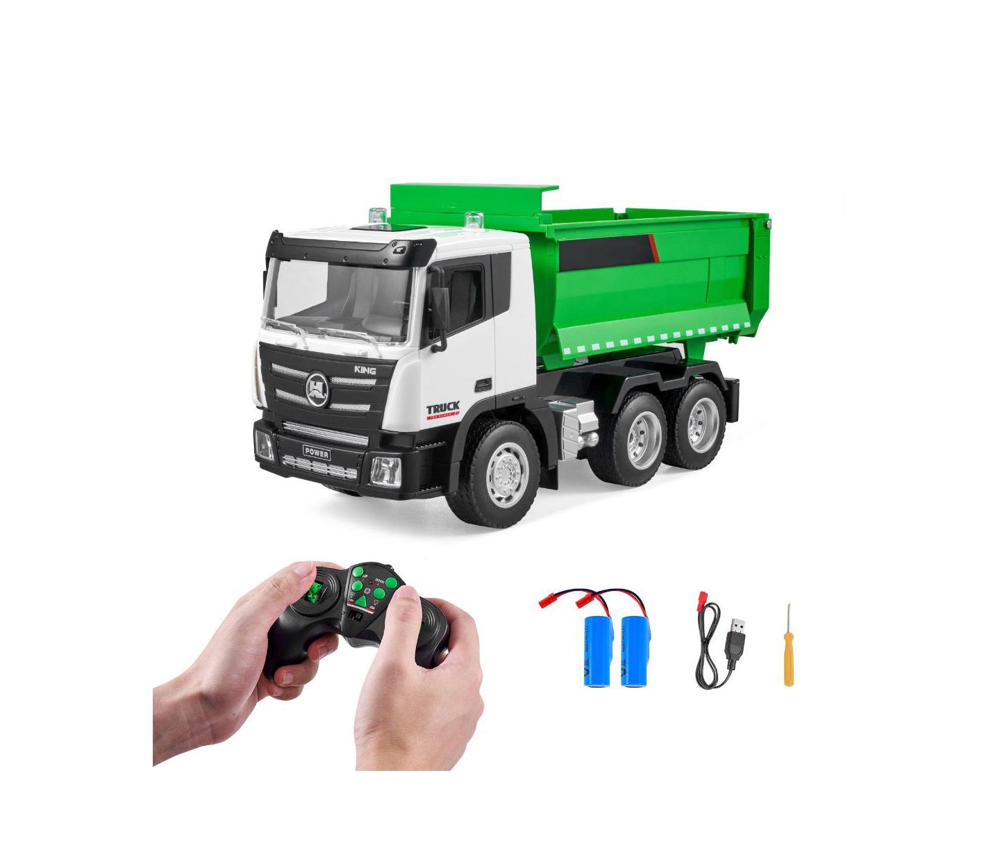 Детская игрушка Slickblue 1:18 Scale 9-Channel Remote Control Dump Truck, цвет: Зелёный / Белый — фото 1
