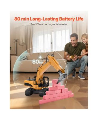 Remote Control Excavator Toy, 15 Channel, 3 in 1 Remote Control Digger with Metal Shovel, 1:14 Scale RC Excavator