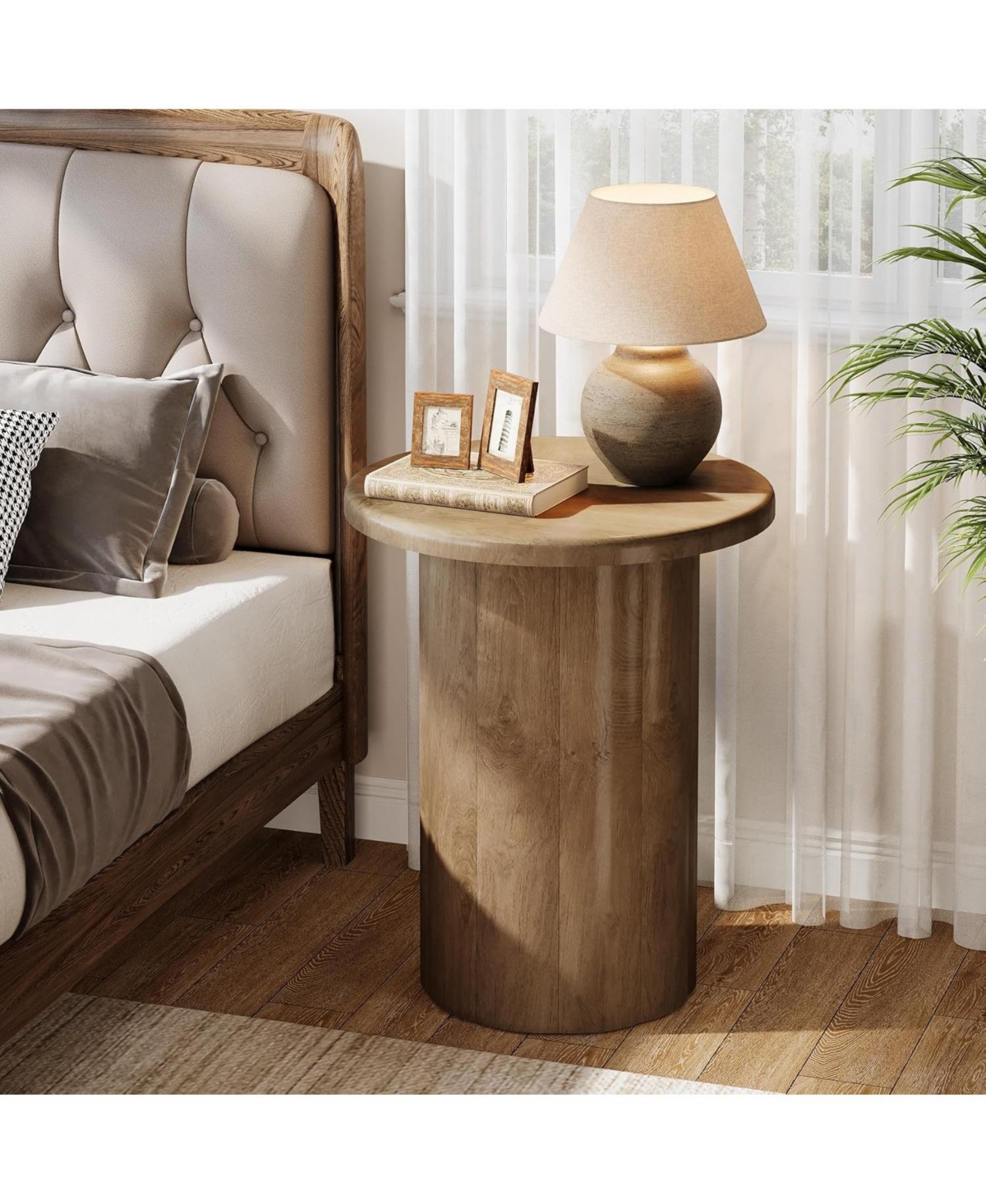 Tribesigns Round Side Table for Living Room, Farmhouse Small End Table with Fluted Base, 20-Inch Rustic Brown Nightstand, Accent Furniture