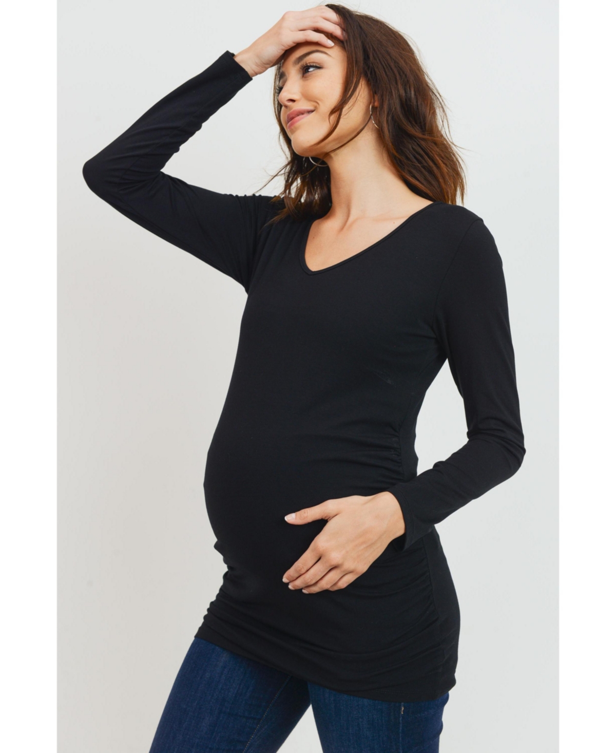 Hello Miz Maternity Casual Side Ruched Long Sleeve Top