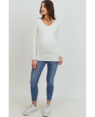 Maternity Casual Side Ruched Long Sleeve Top