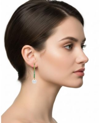 Green Gradient Line Drop Earring with Pearl Detail