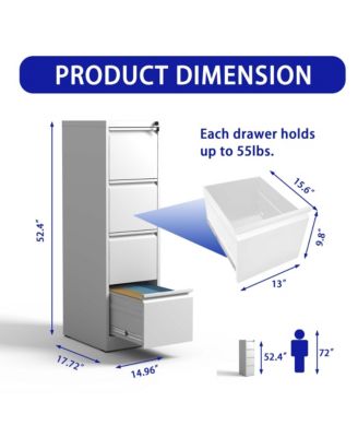 4 Drawer Metal Vertical File Cabinet with Lock Office Home Steel Vertical File Cabinet for A4 Legal/Letter Size