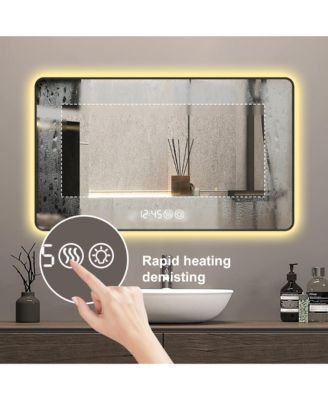 48x32 LED Bathroom Mirror, Wall Mount Anti-Fog Vanity Mirror with High-Definition Tempered Glass and Tri-Color Lighting for Wall Decor