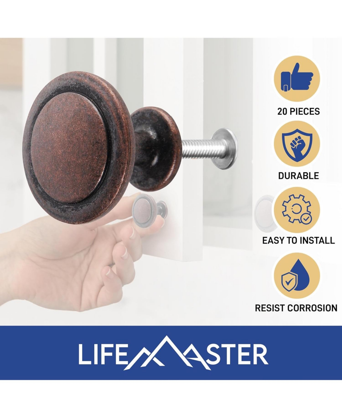 Lifemaster 6pcs 1-1/4″ Kitchen Cabinet Knobs, Oil Rubbed Bronze Zinc Alloy Drawer Pulls, Rust-Proof Handles with Screws
