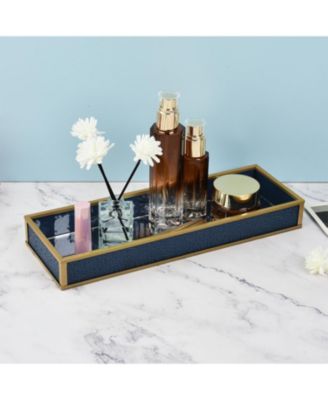 Handcrafted Glass Tray, Decorative Storage Container for Makeup, Jewelry, Desk, or Bathroom Stylish, Blue